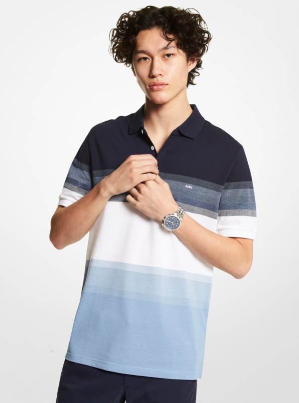 Panske Polokosele Michael Kors Ombré Striped Cotton Blend Piqué Námornícka Modrá - Oblecenie Michael Kors Outlet | BEYKS-6940